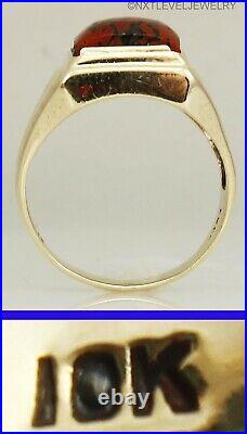 Vintage Agatized Fossilized Dinosaur Bone & Turquoise 10k Solid Gold Men's Ring