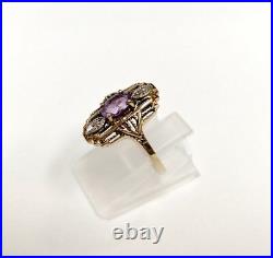 Vintage Amethyst And Diamond 10k Yellow Gold Ring Size 6 1/4