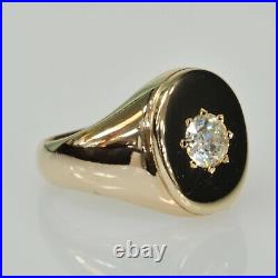 Vintage Antique 10k Yellow Gold 3/8Ct European Cut Diamond Solitaire Gents Ring