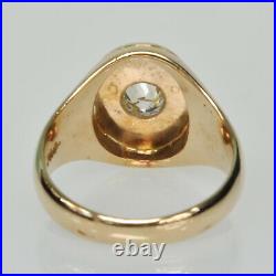 Vintage Antique 10k Yellow Gold 3/8Ct European Cut Diamond Solitaire Gents Ring