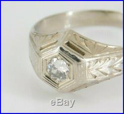 Vintage / Antique Art Deco 14k White Gold Diamond Men's Ring Size 11.25