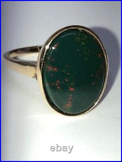 Vintage Antique Hand Fabricated Men's Bloodstone Ring 14K Yellow Gold Size 7.5