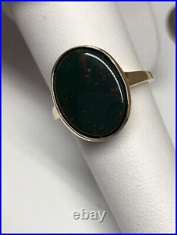 Vintage Antique Hand Fabricated Men's Bloodstone Ring 14K Yellow Gold Size 7.5