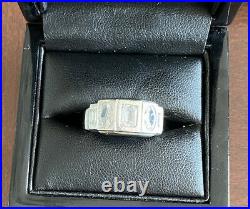 Vintage Antique Mens Deco 1.65ct Diamond Platinum Ring 14K White Gold