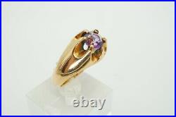 Vintage Antique Victorian 1/10 14k Yellow Gold Shell Amethyst Mens Ring Size 9