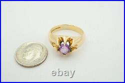 Vintage Antique Victorian 1/10 14k Yellow Gold Shell Amethyst Mens Ring Size 9