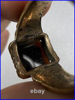 Vintage Antique Victorian Mens Gold Filled Agate Hallmarked Signed FD Ring