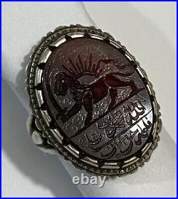 Vintage Arabic Persian islamic engraved Agate mens sterling silver ring size 8.5