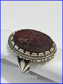 Vintage Arabic Persian islamic engraved Agate mens sterling silver ring size 8.5