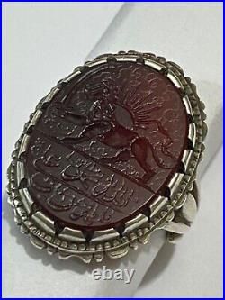 Vintage Arabic islamic engraved Yemen Agate mens womens silver ring US sz 8.5