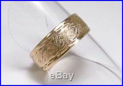 Vintage ArtCarved 14K Gold Crosshatch Texture Mens Cigar Wedding Band Ring S 6.5