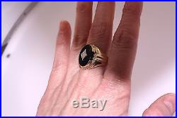 Vintage Art Deco 10K Yellow Gold Black Onyx Diamond Men's Ring