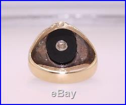 Vintage Art Deco 10K Yellow Gold Black Onyx Diamond Men's Ring