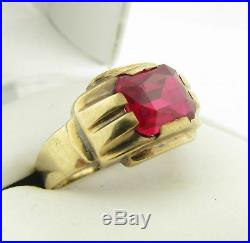 Vintage Art Deco 10k Yellow Gold 3ct Ruby Mens Ring Size 11.25