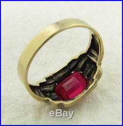Vintage Art Deco 10k Yellow Gold 3ct Ruby Mens Ring Size 11.25