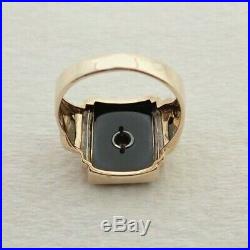 Vintage Art Deco 10k Yellow Gold Diamond & Black Onyx Mens Ring Sz 10.75