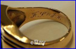 Vintage Art Deco 10k Yellow Gold Onyx & Diamond Men's Ring Engraved Size 10