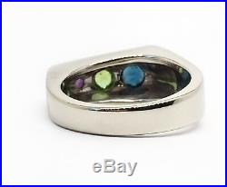 Vintage Art Deco 14K Solid White Gold Natural Sapphire Mens Pinky Ring Size 6.5
