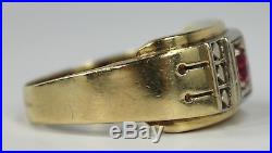Vintage Art Deco 14K Yellow Gold Man's Men's Ring w 0.5ct Red Spinel c1930s-40s