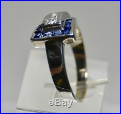 Vintage Art Deco Buckle Ring 14k white gold Diamond, Sapphire mans, ladies band