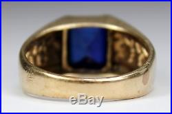 Vintage Art Deco Era 10k Yellow Gold Man's Men's Ring with Blue Topaz & Diamonds