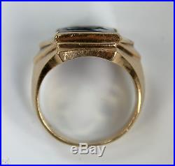 Vintage Art Deco Era Mens 10k Yellow Gold Ring Hematite Spartan Roman Intaglio