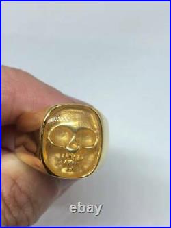 Vintage Art Deco Gothic 10k Yellow Gold Over Skull Rock and Roll Star Men's Ring