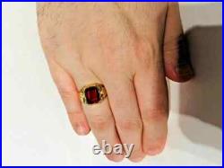 Vintage Art Deco Men's Ring 14K Yellow Gold Finish 4Ct Lab-Created Red Ruby