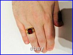 Vintage Art Deco Men's Ring 14K Yellow Gold Plated 4Ct Lab-Created Red Ruby