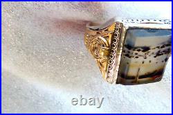 Vintage Art Deco Men's Sterling & 10k Y Gold Moss Agate Ring Size 11.50 Ring