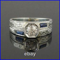 Vintage Art Deco Men's Wedding Ring 14K White Gold 1.7 Ct Lab Created Diamond