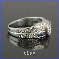 Vintage Art Deco Men's Wedding Ring 14K White Gold 1.7 Ct Lab Created Diamond