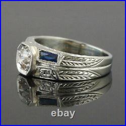 Vintage Art Deco Men's Wedding Ring 14K White Gold 1.7 Ct Lab Created Diamond