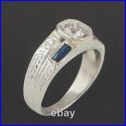 Vintage Art Deco Men's Wedding Ring 14K White Gold 1.7 Ct Lab Created Diamond