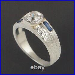 Vintage Art Deco Men's Wedding Ring 14K White Gold 1.7 Ct Lab Created Diamond