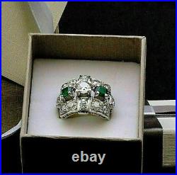 Vintage Art Deco Men's Wedding Ring 14k White Gold 2.11 Ct Simulated Diamond