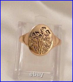 Vintage Art Deco Signet Men's Wedding Ring 14K Yellow Gold Plated Silver