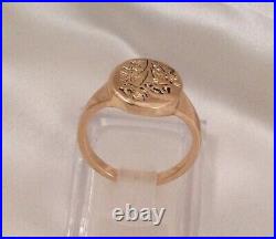 Vintage Art Deco Signet Men's Wedding Ring 14K Yellow Gold Plated Silver