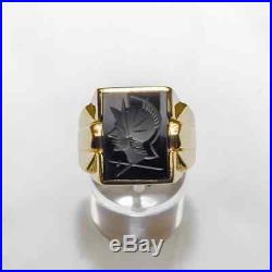 Vintage Art Deco Style 10K Yellow Gold Onyx Intaglio Mens Ring