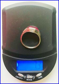 Vintage Art Deco Style Men's White Gold Ring with Ruby Red Stone 14K 7.3 Grams