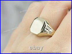 Vintage Art Men's Wedding Engagement Signet Band Ring Yellow Gold Plated Silver