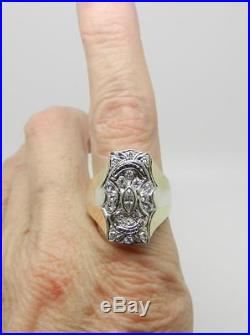 Vintage Art-deco Style 14k Two-tone Gold Mans Diamond Ring Size 10 Lb2949