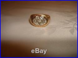 Vintage Beautiful Unique Diamond 14k Yellow Gold Men's Gypsy Signet Ring Size 9