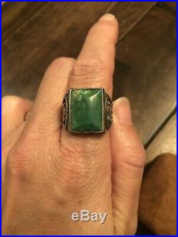 Vintage Bell Sterling Mens Native American Turquoise Ring Size 12 Thunderbird