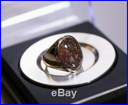 Vintage Black Fire Australian Opal Men's 14K Gold Ring Heavy 15 Gr. Size 8.5