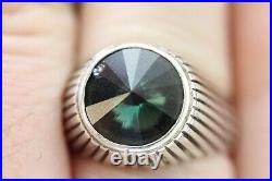 Vintage Blue Green Topaz Men Sterling Silver 925 Ring Sz 10 Retro Bi Cone Strong