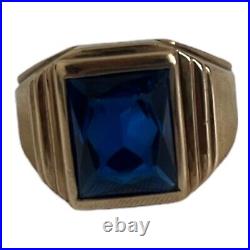 Vintage Blue Topaz Stone 10k Gold Ring Size 10 Mens 7.10g