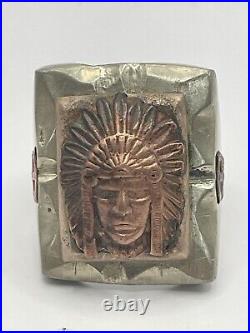 Vintage Brass & Copper Indian Chief Biker Ring Made in Mexico Ring Size 11