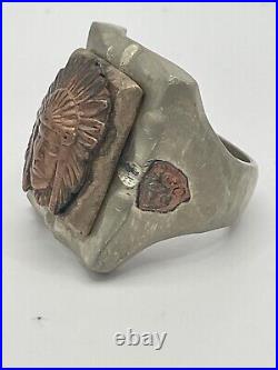 Vintage Brass & Copper Indian Chief Biker Ring Made in Mexico Ring Size 11