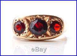 Vintage British Men 3 stone Ring solid 14K Gold Size 10.75US / 5.3gr
